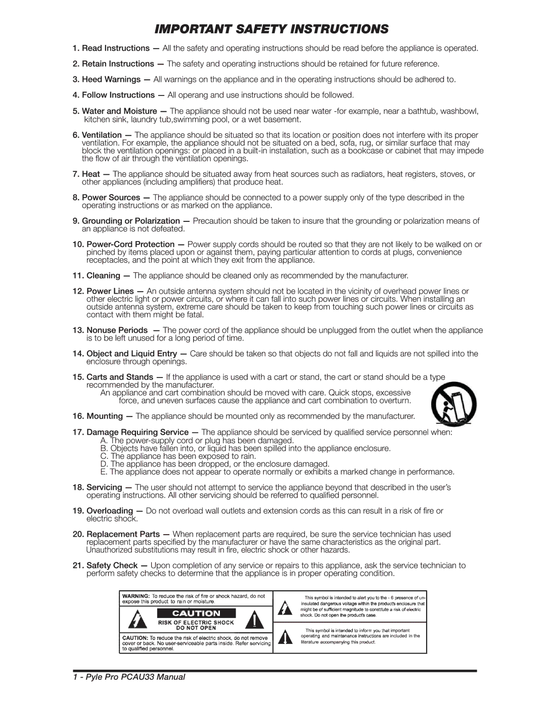 PYLE Audio manual Pyle Pro PCAU33 Manual 