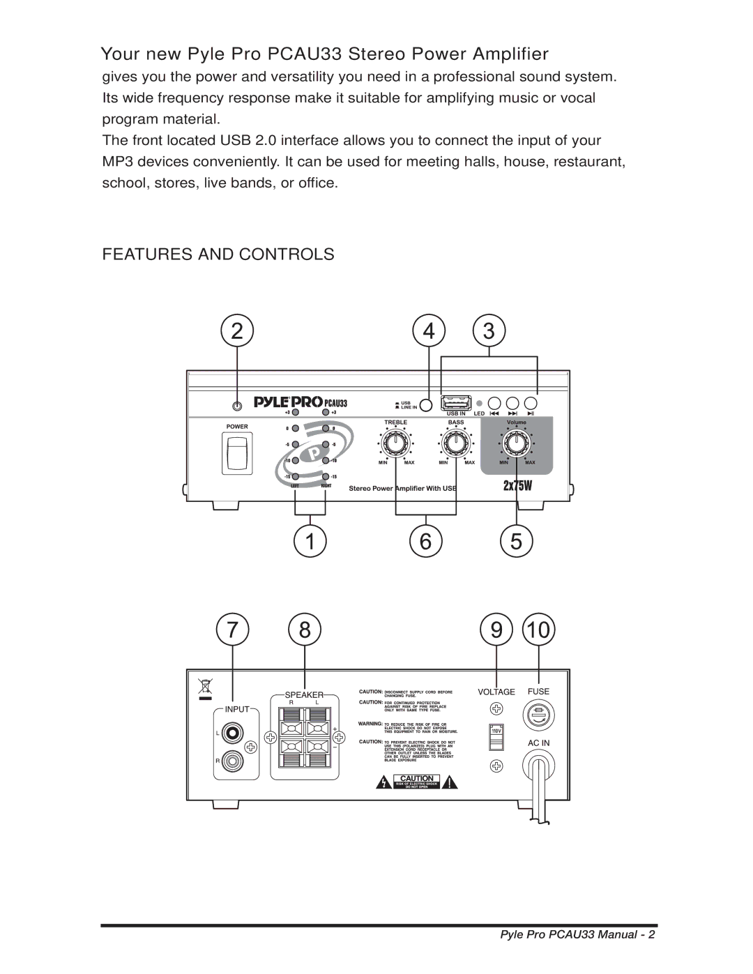 PYLE Audio manual Your new Pyle Pro PCAU33 Stereo Power Amplifier 