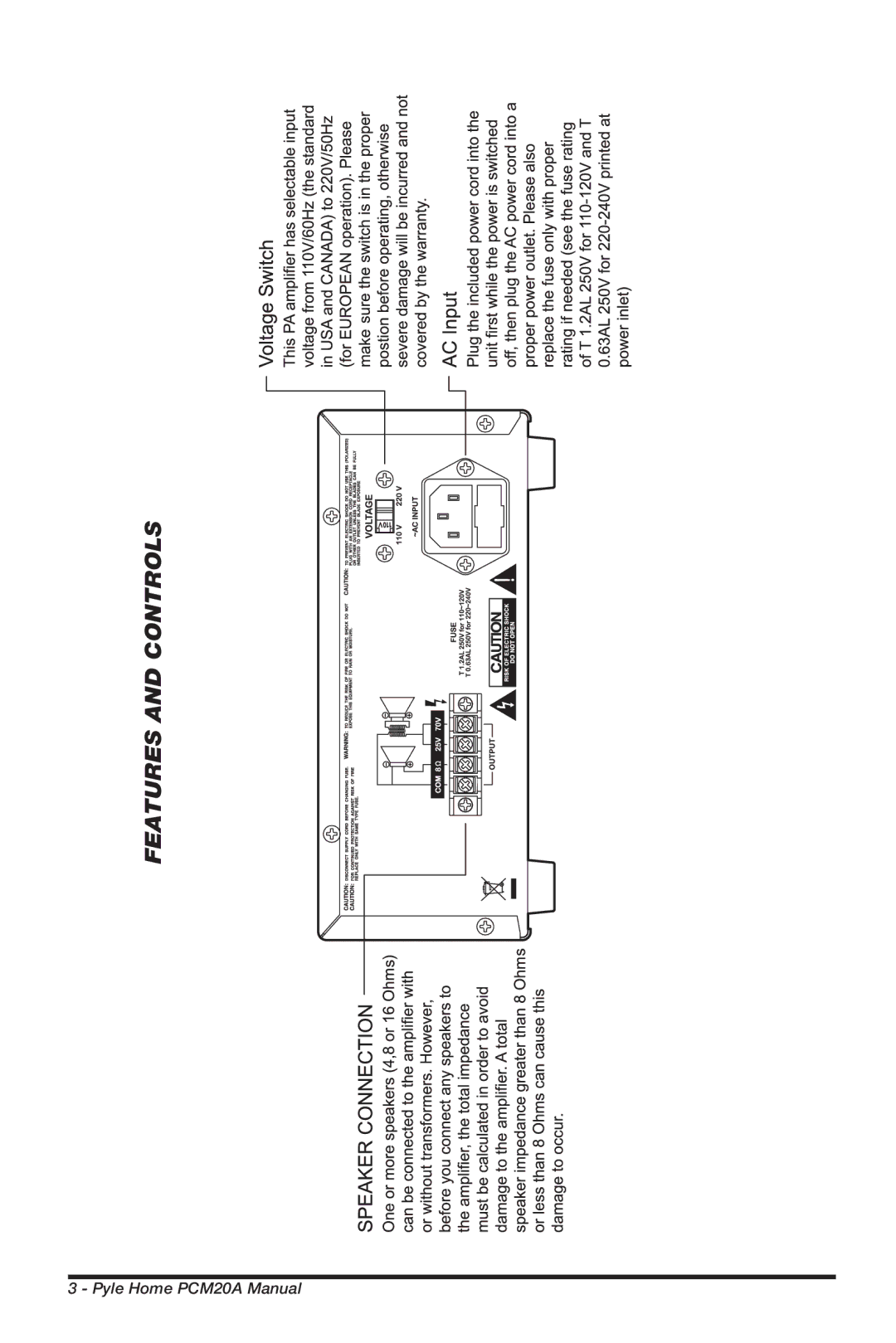 PYLE Audio PCM20A manual Features and Controls 