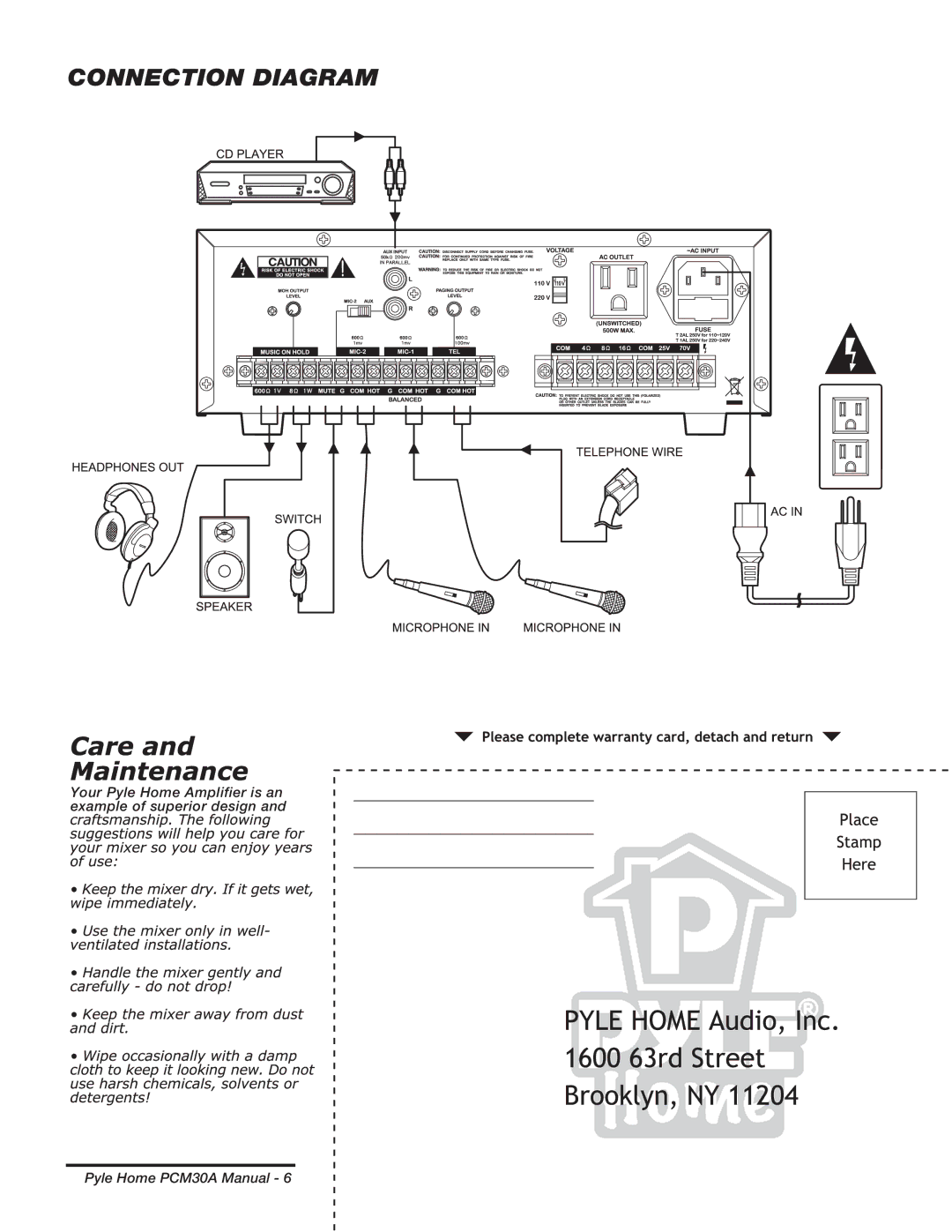 PYLE Audio PCM30A manual Connection Diagram 