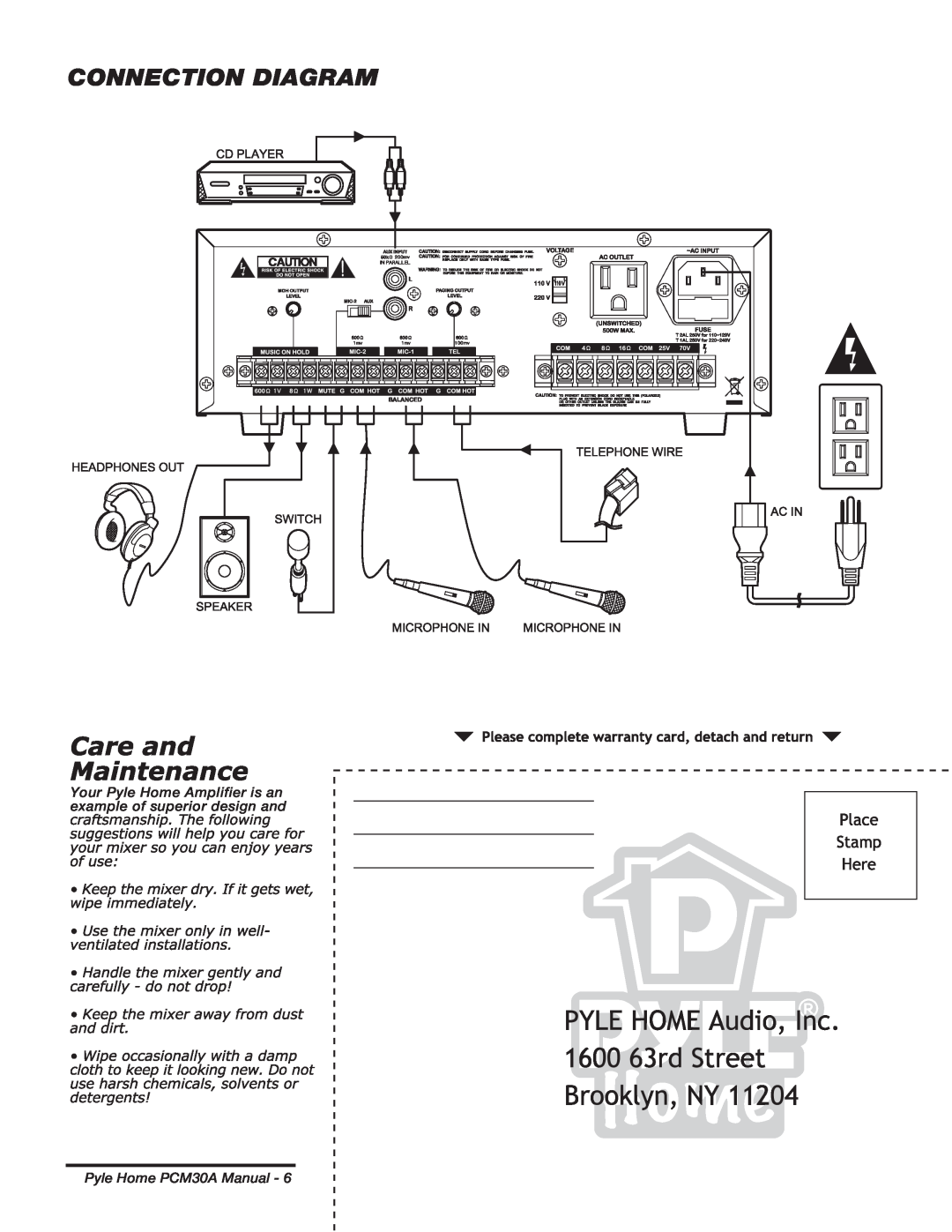 PYLE Audio manual Connection Diagram, Pyle Home PCM30A Manual 