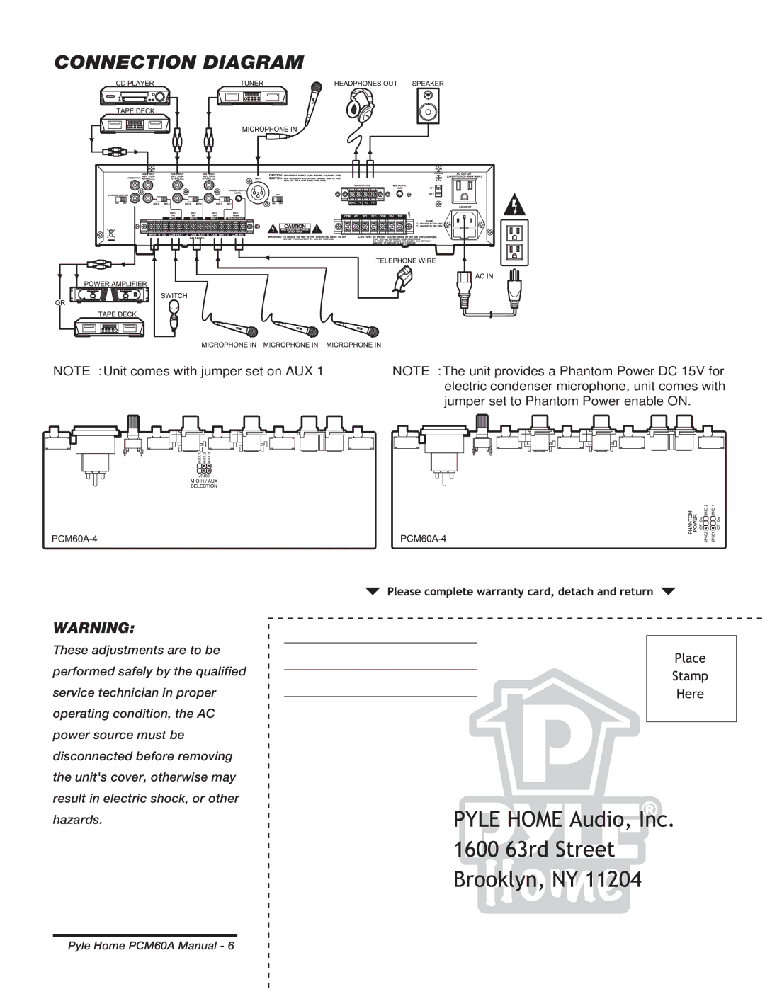 PYLE Audio PCM60A manual Connection Diagram 