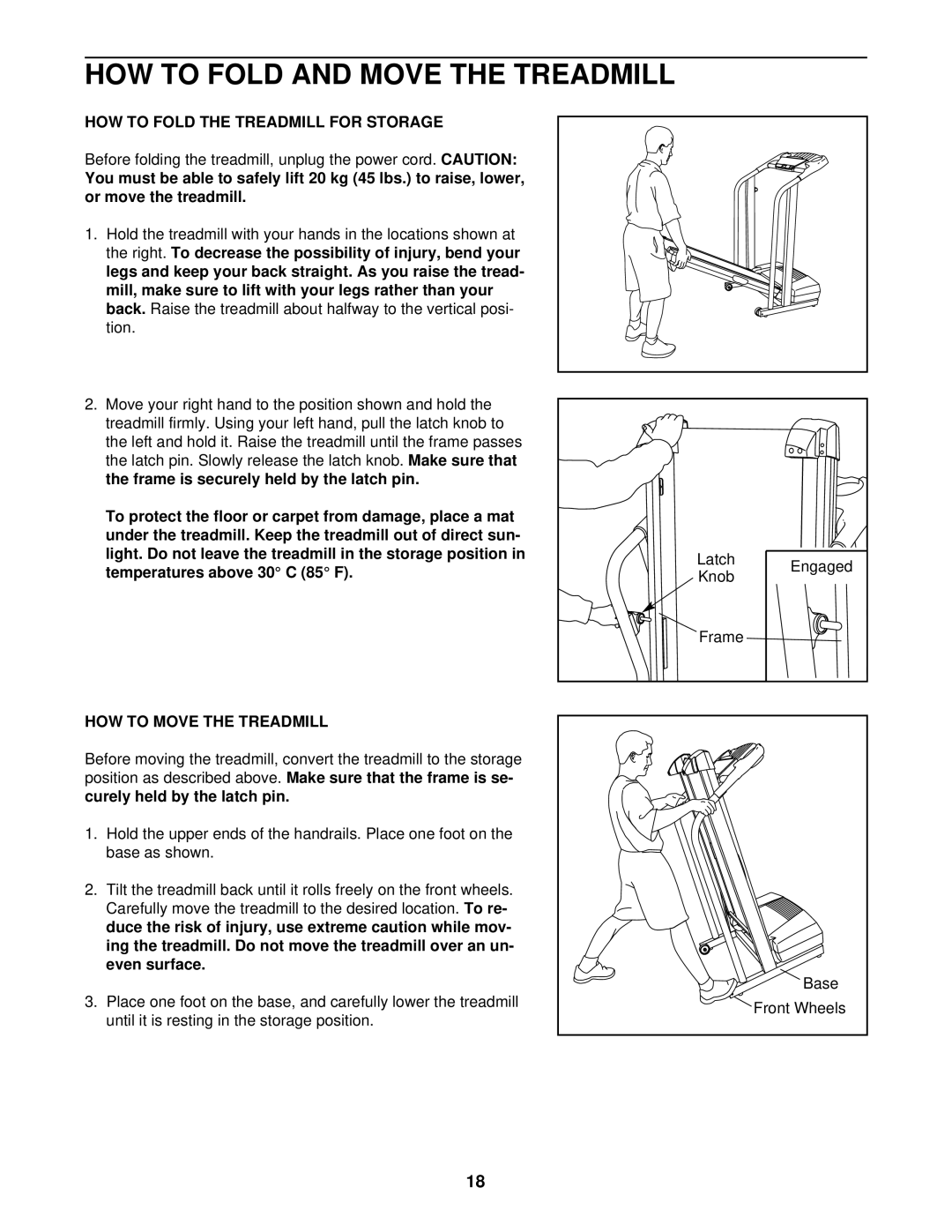 PYLE Audio PCTL49820 user manual HOW to Fold the Treadmill for Storage, HOW to Move the Treadmill 