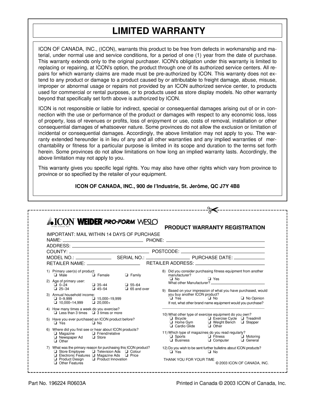 PYLE Audio PCTL49820 user manual Limited Warranty, Part No R0603A 