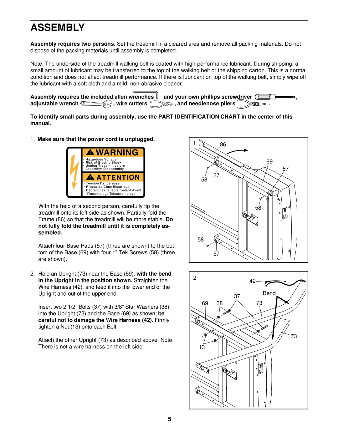 PYLE Audio PCTL49820 user manual Assembly, Adjustable wrench Wire cutters, Sembled, Upright in the position shown 