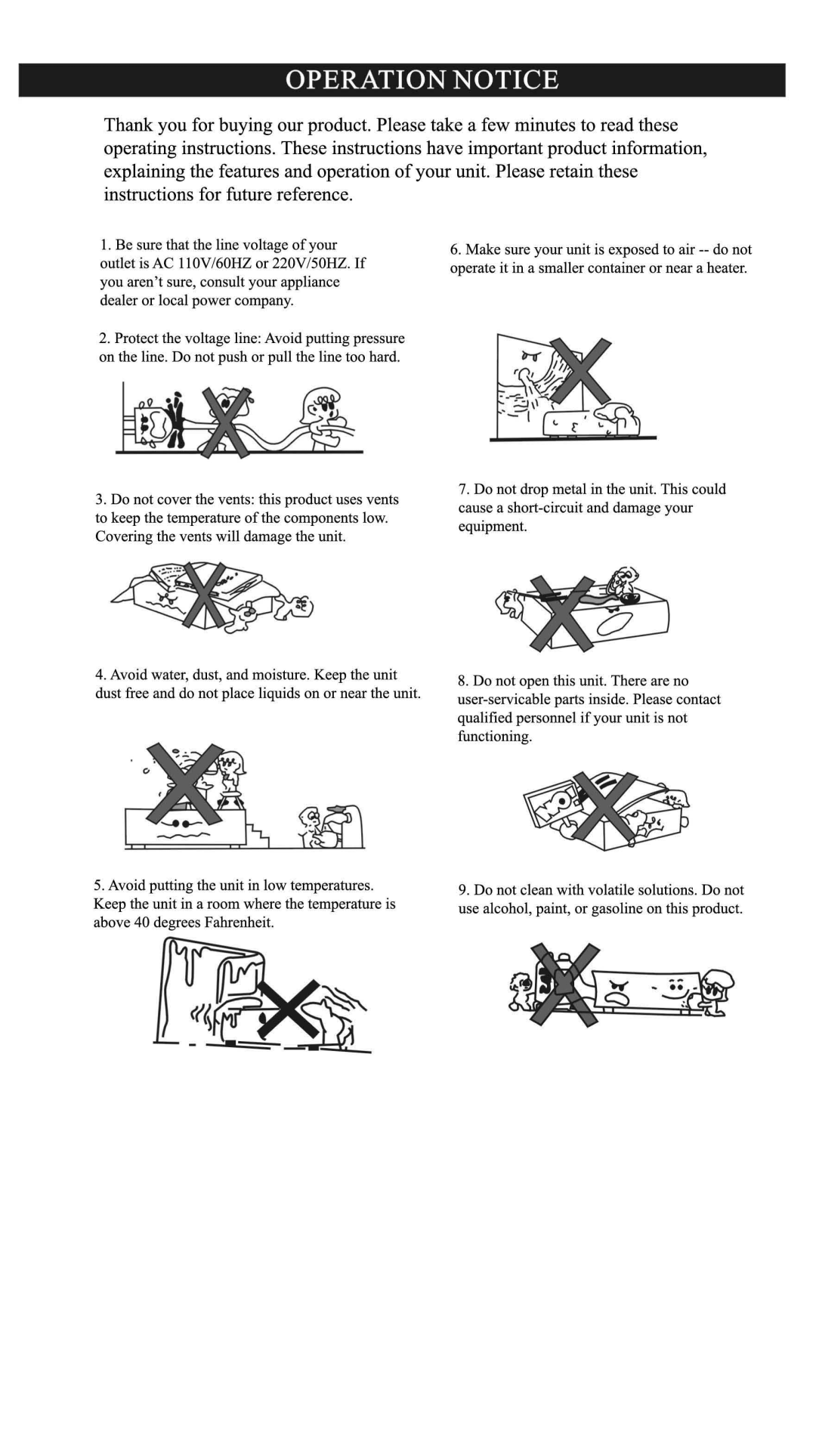 PYLE Audio PDBC10 owner manual Operation Notice 