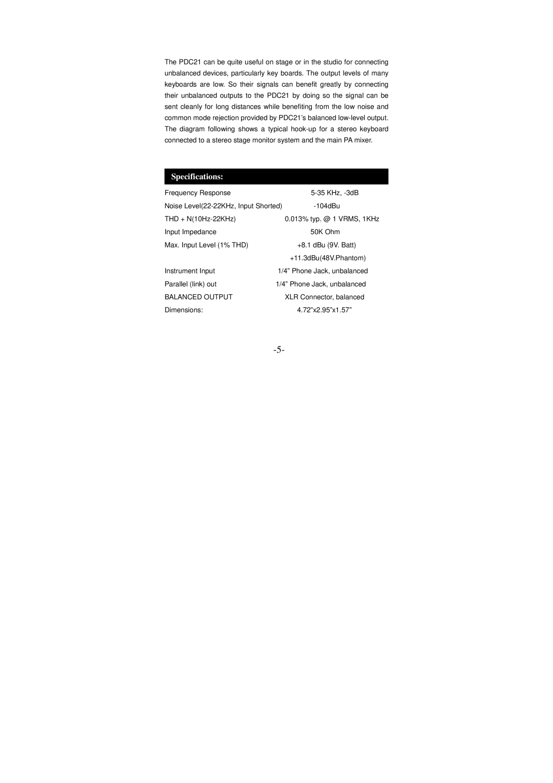 PYLE Audio PDC21 owner manual Specifications 