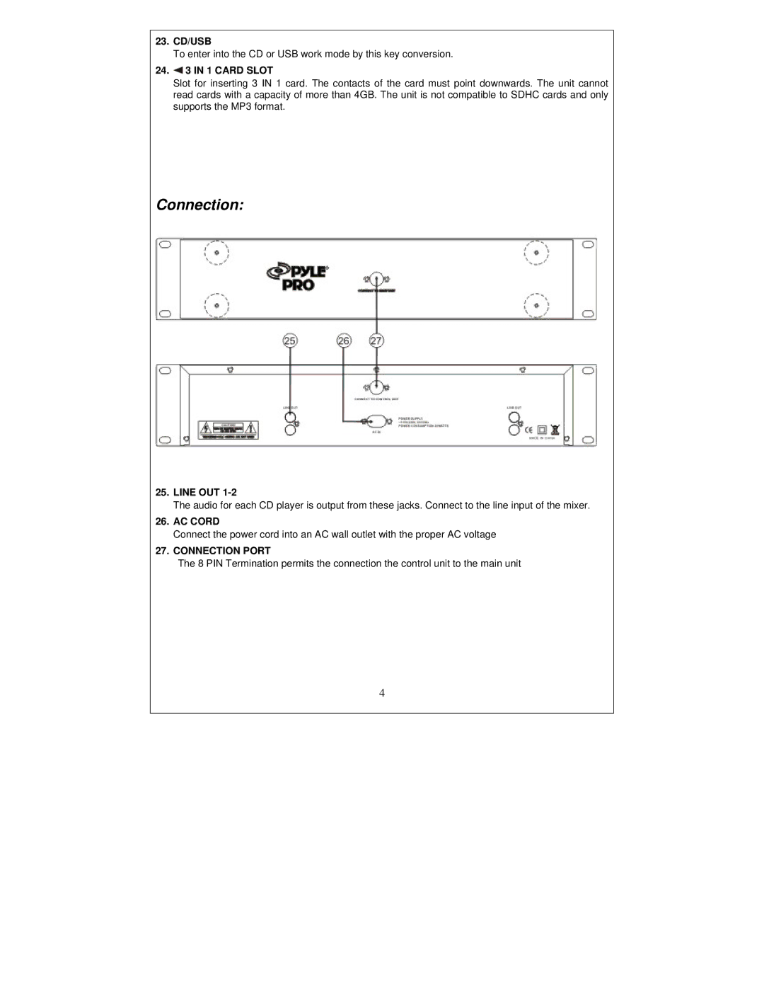 PYLE Audio PDCD510MU manual AC Cord, Connection Port 