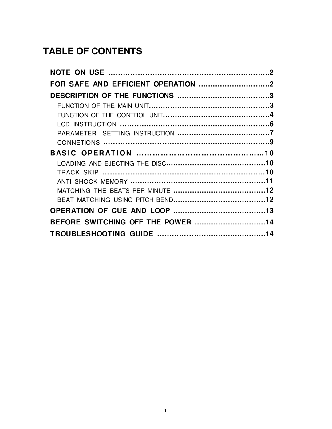 PYLE Audio PDCD6000MP manual Table of Contents 