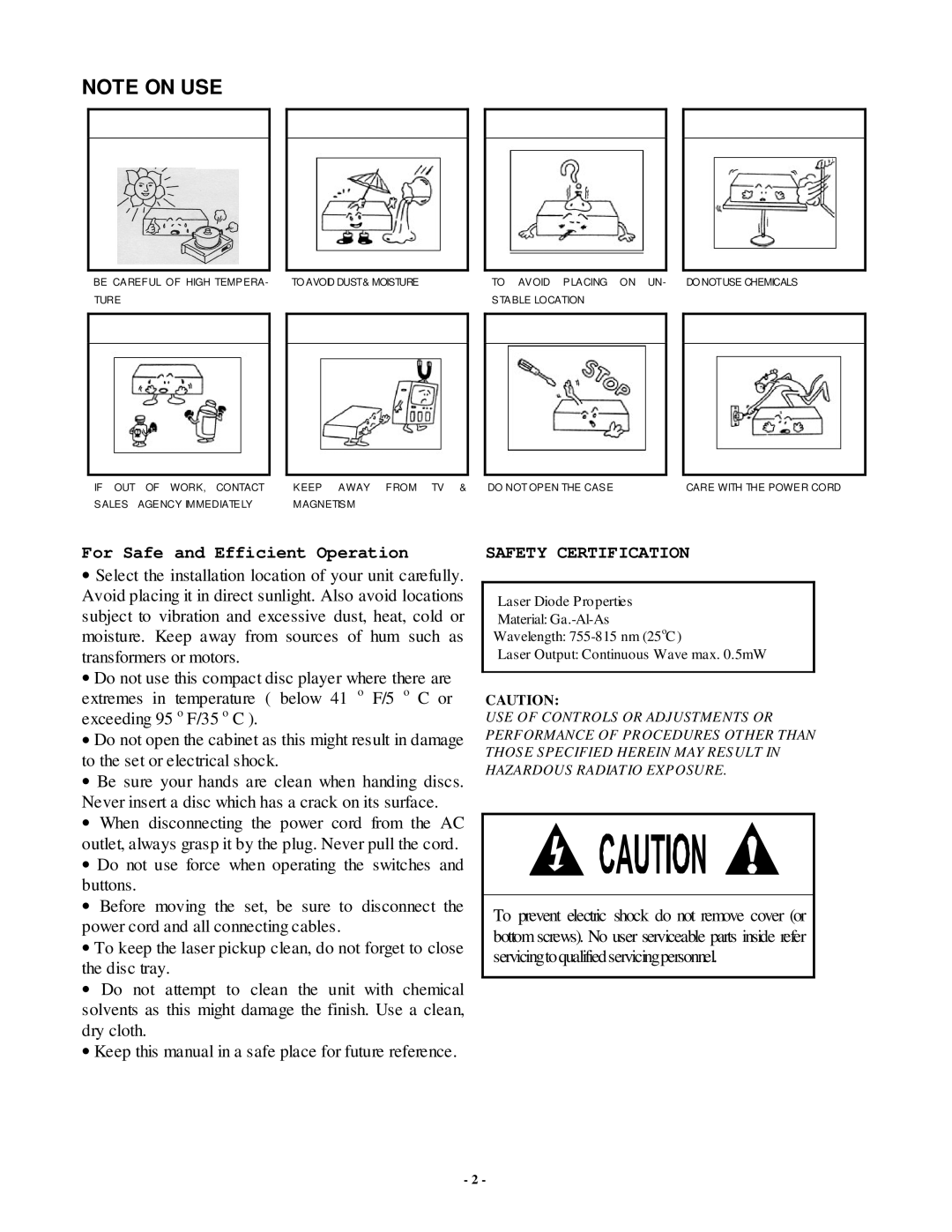 PYLE Audio PDCD6000MP manual Safety Certification 