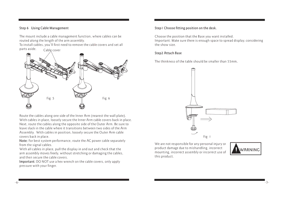 PYLE Audio PDLB372 manual Using Cable Management, Choose fitting position on the desk, Attach Base 