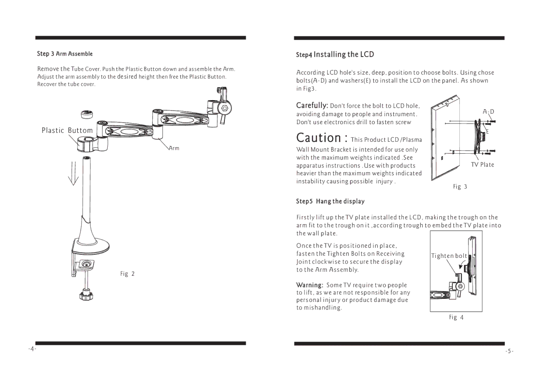 PYLE Audio PDLB372 manual Hang the display, Arm Assemble 