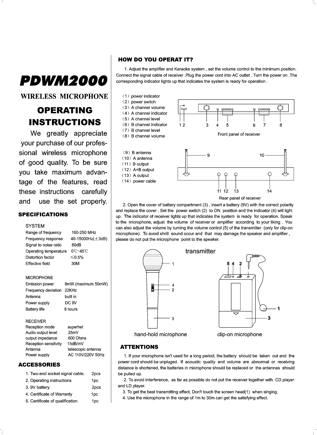 PYLE Audio PDMW2000 manual 