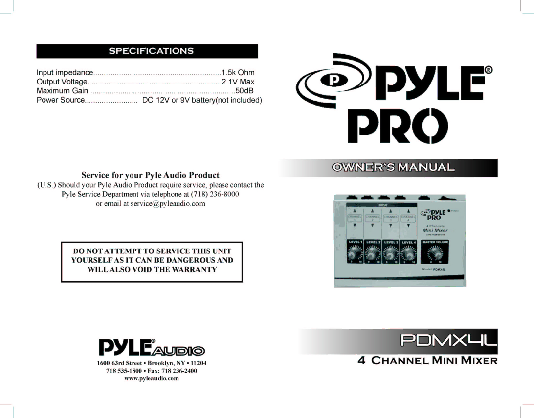 PYLE Audio PDMX4L manual 