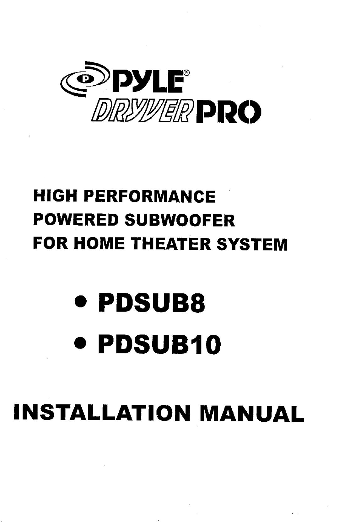 PYLE Audio PDSUB8 manual 