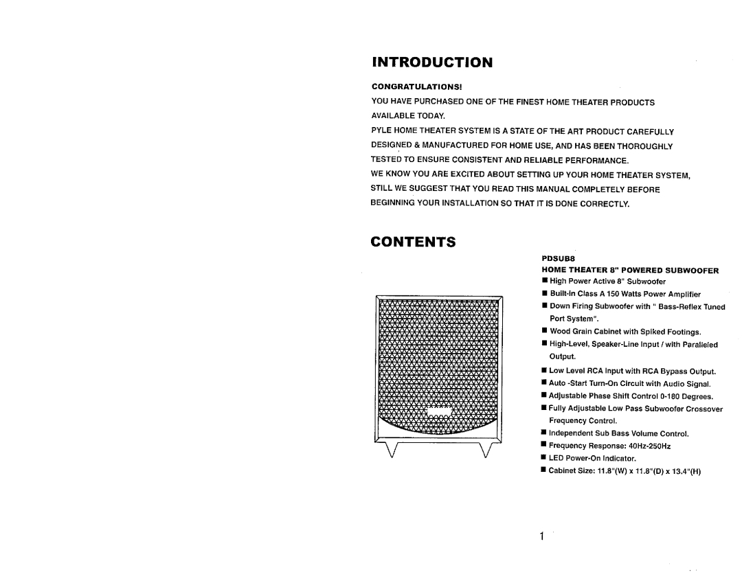 PYLE Audio PDSUB8 manual 