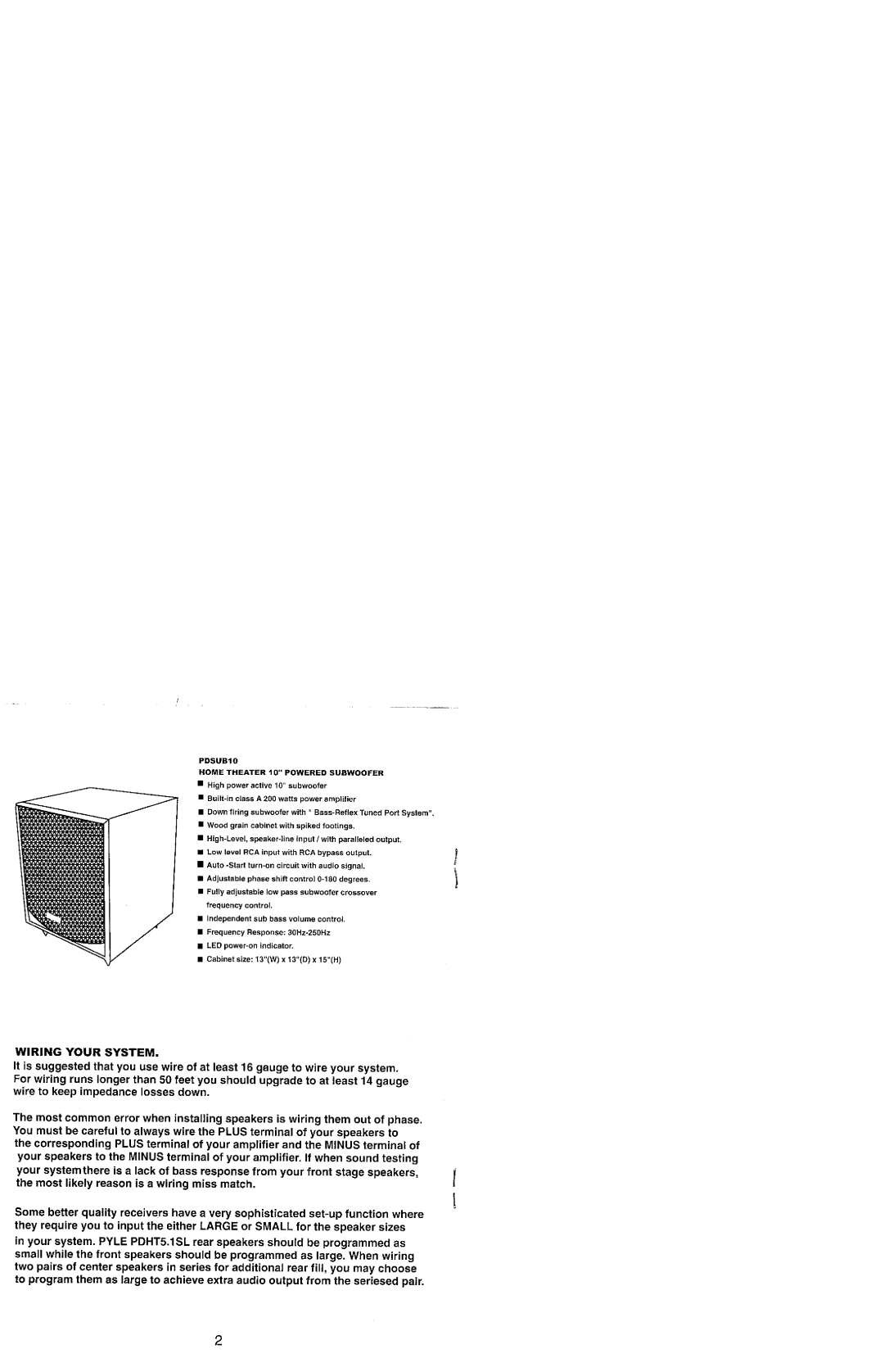 PYLE Audio PDSUB8 manual 