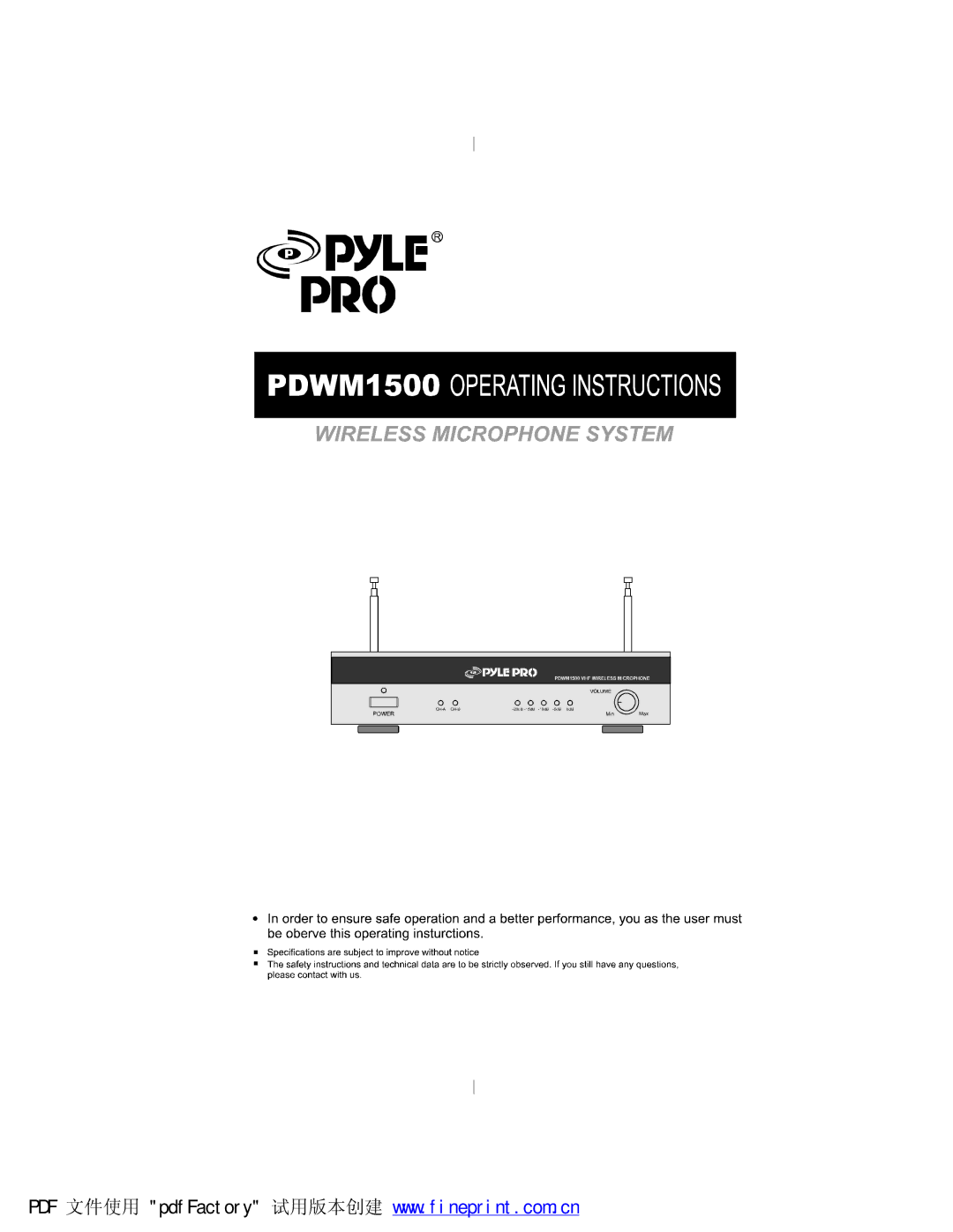 PYLE Audio PDWM1500 manual 