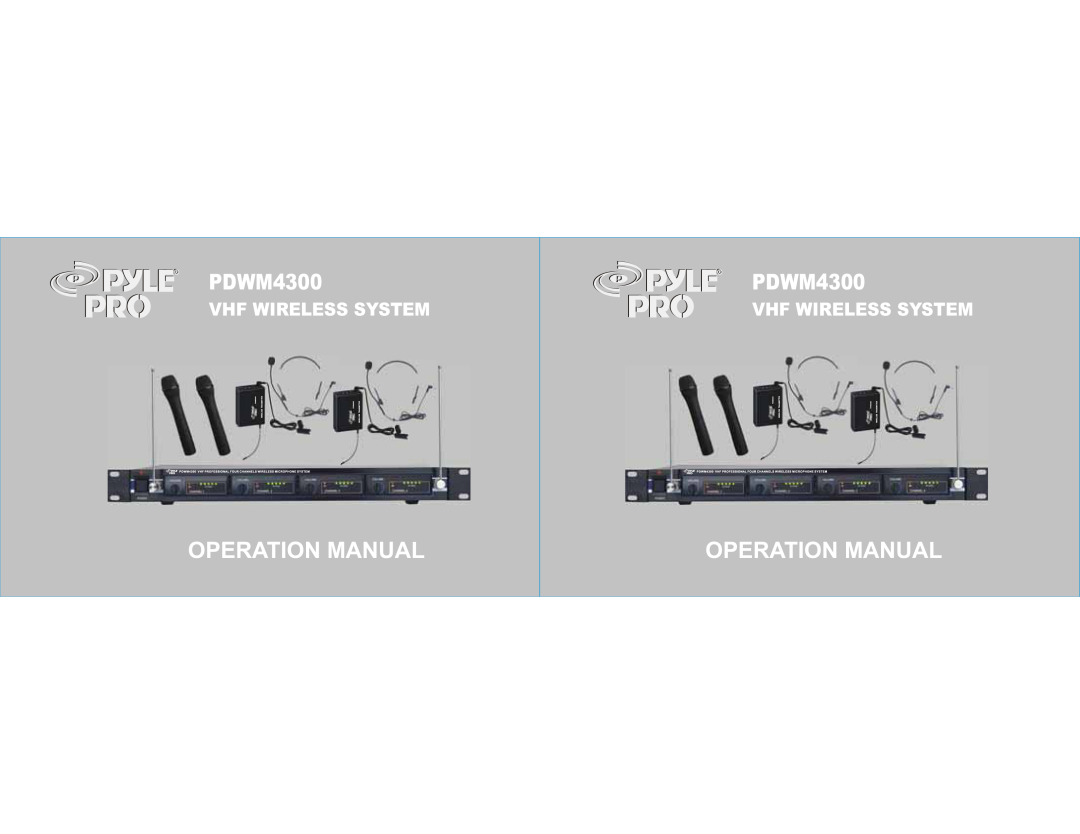 PYLE Audio PDWM4300 operation manual Operation Manual, Vhf Wireless System 