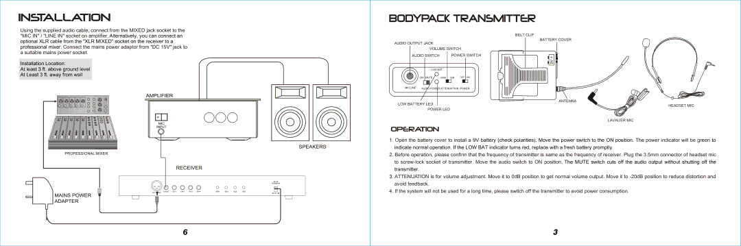 PYLE Audio PDWM4400 operation manual Audio Output Jack Volume Switch Belt Clip Battery Cover 