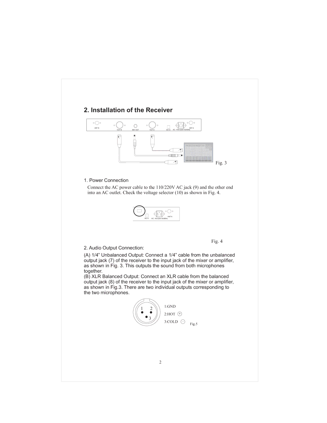 PYLE Audio PDWM9000 user manual Installation of the Receiver, Power Connection 