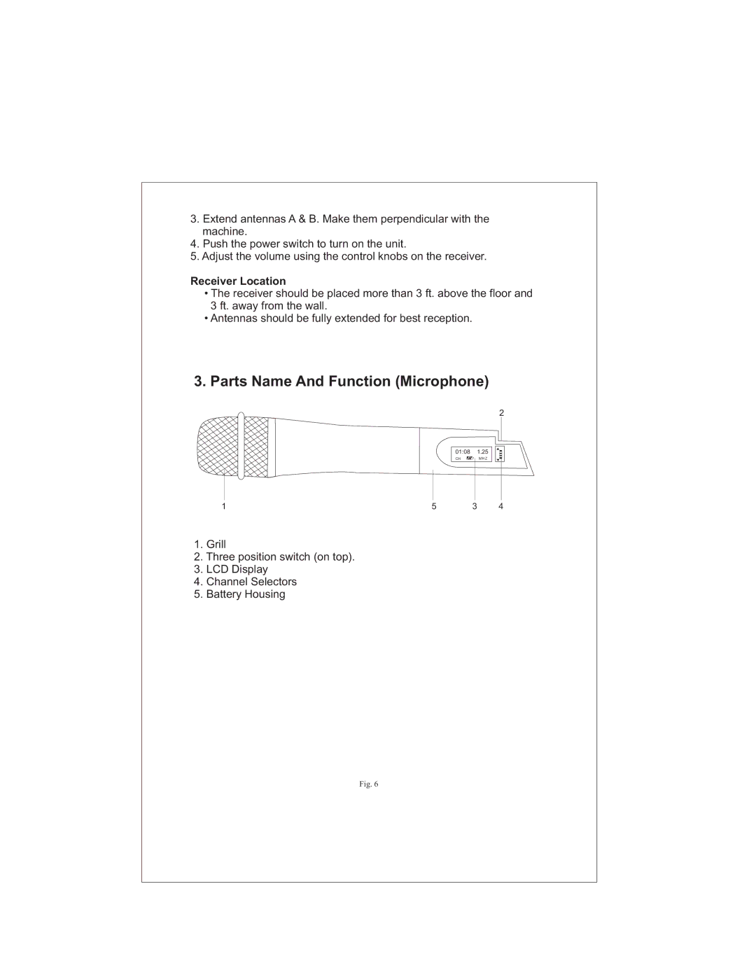 PYLE Audio PDWM9000 user manual Parts Name And Function Microphone, Receiver Location 