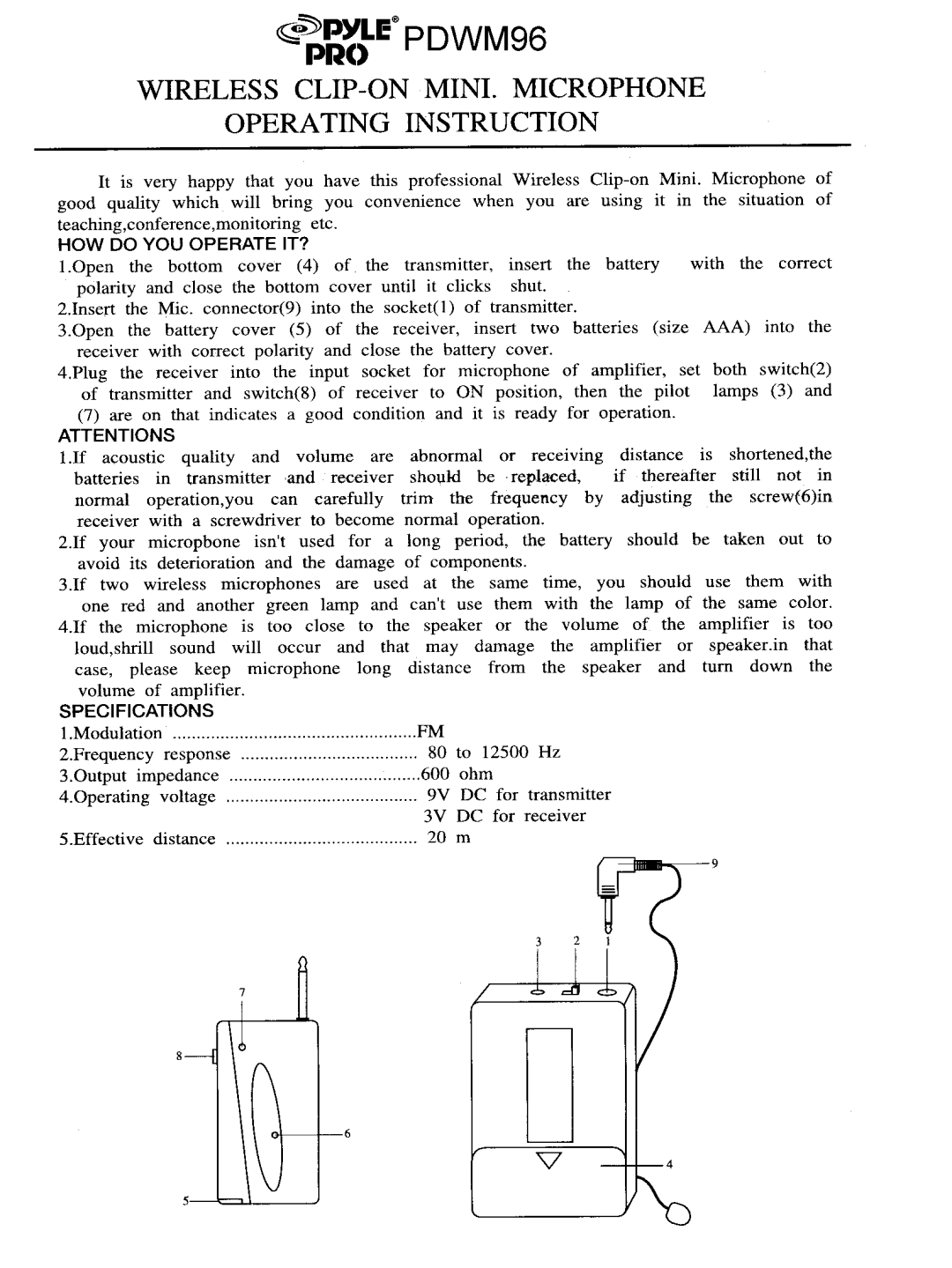 PYLE Audio PDWM96 manual 