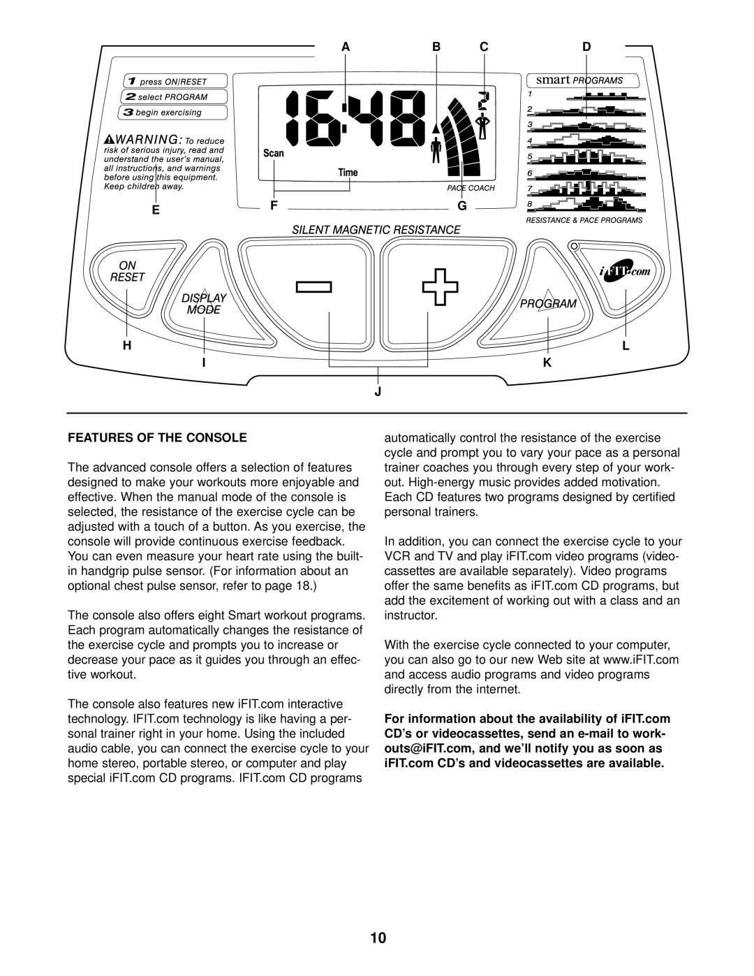 PYLE Audio PFEVEX19010 user manual AB CD Features of the Console, Addition, you can connect the exercise cycle to your 