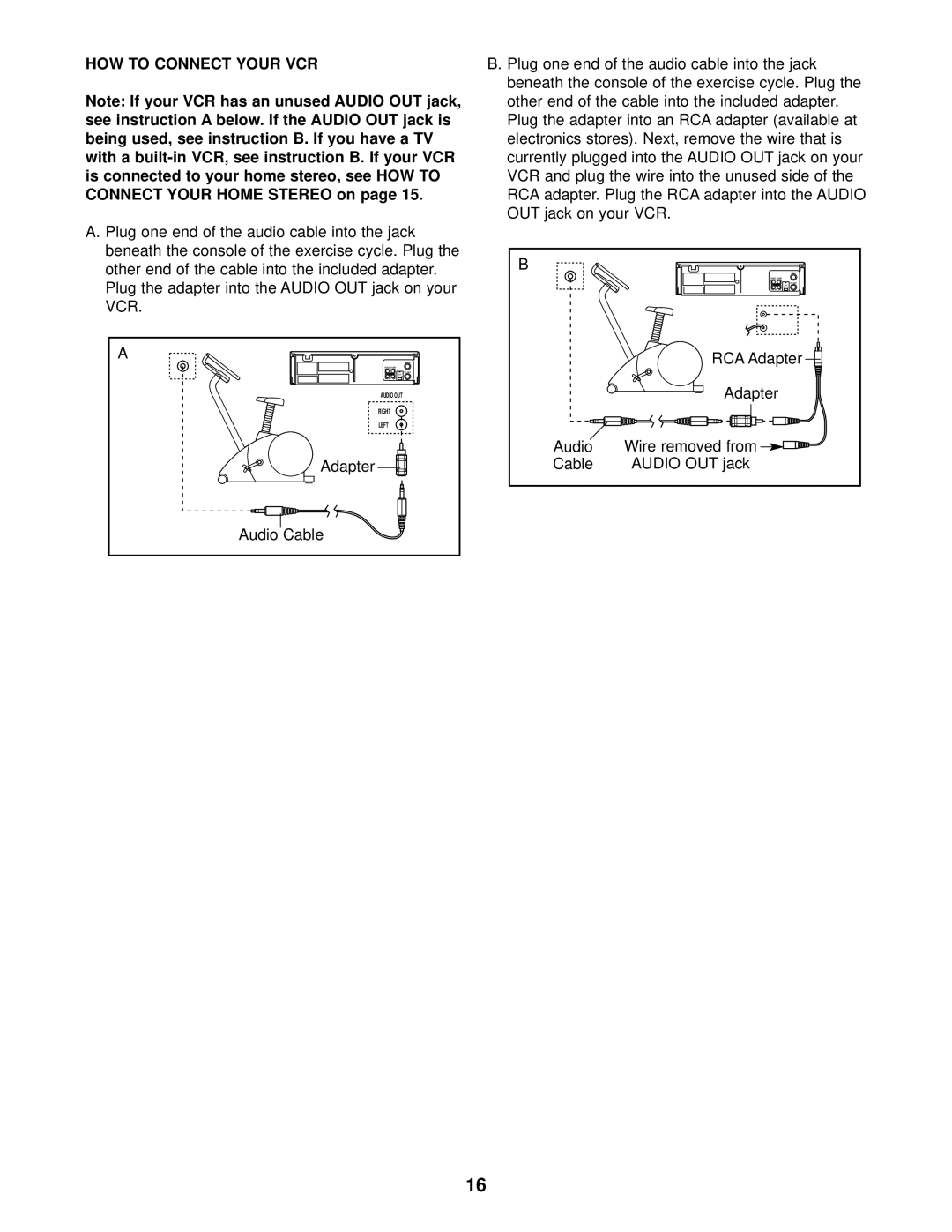 PYLE Audio PFEVEX19010 HOW to Connect Your VCR, OUT jack on your VCR, Adapter Audio Wire removed from Cable Audio OUT jack 