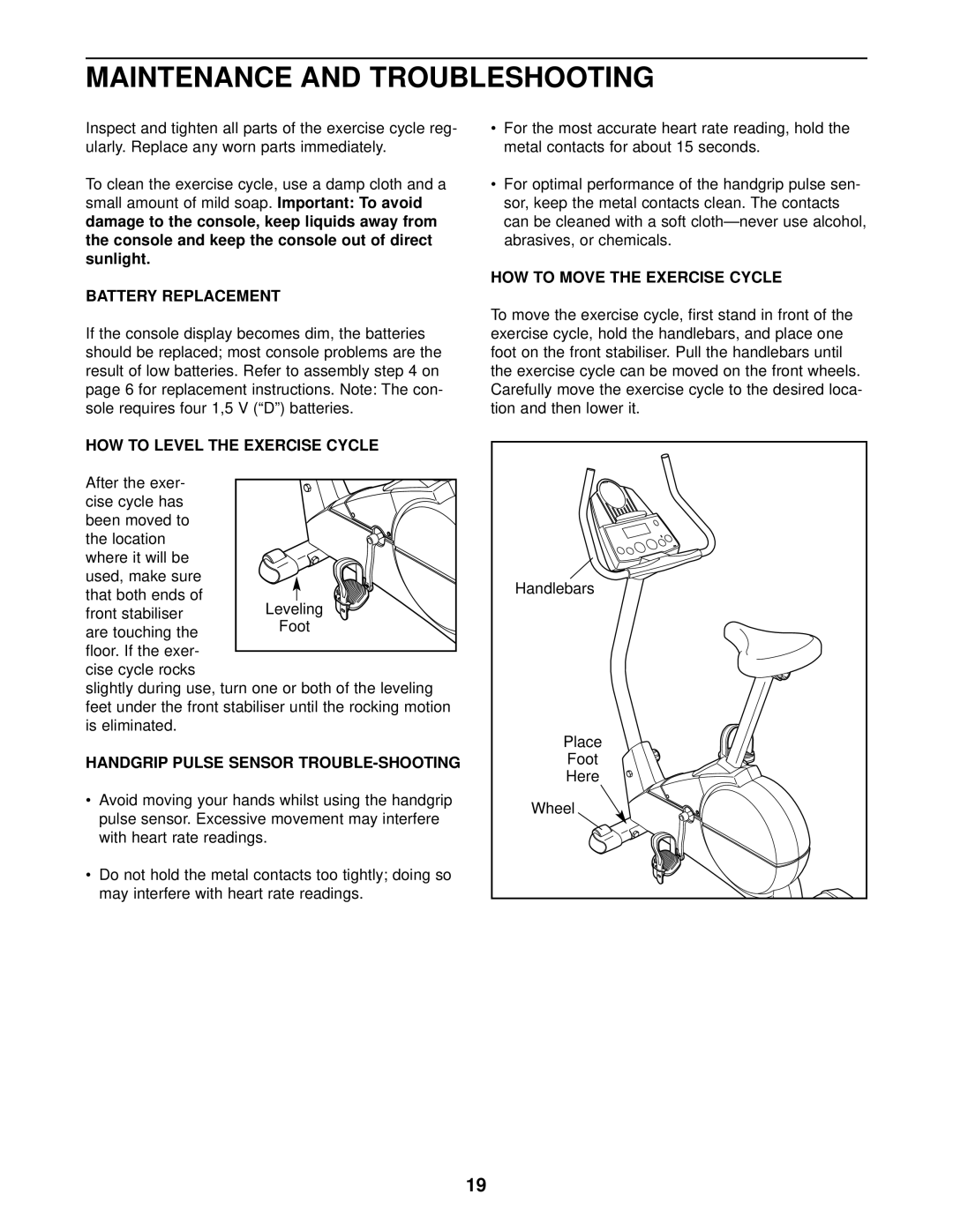 PYLE Audio PFEVEX19010 Battery Replacement, HOW to Level the Exercise Cycle, Handgrip Pulse Sensor TROUBLE-SHOOTING 