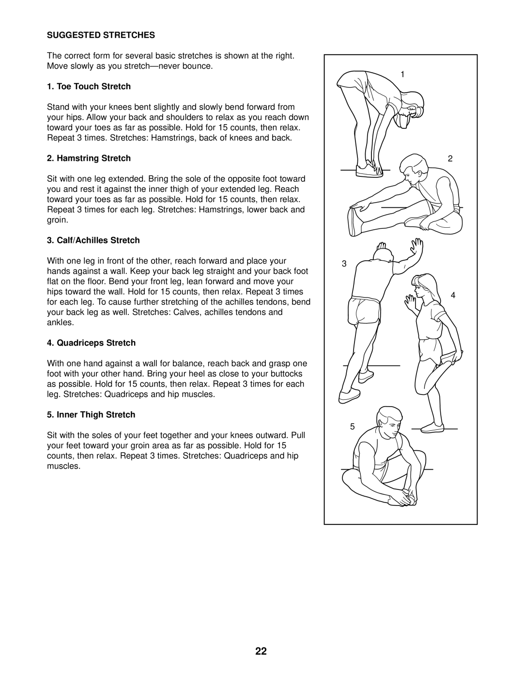 PYLE Audio PFEVEX19010 user manual Suggested Stretches 