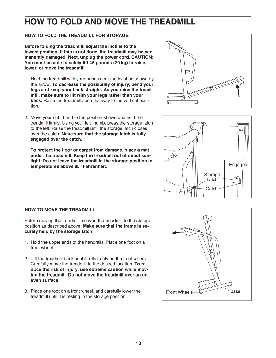 PYLE Audio PFTL31404.1 user manual HOW to Fold and Move the Treadmill, HOW to Move the Treadmill 