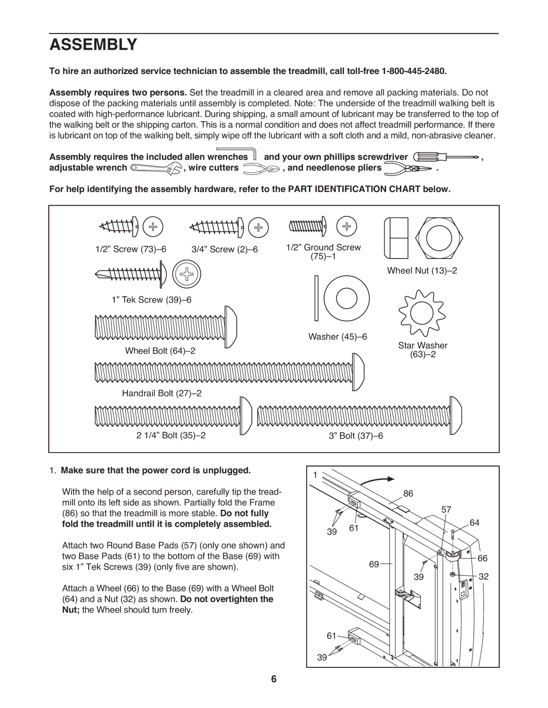 PYLE Audio PFTL31404.1 user manual Assembly, Make sure that the power cord is unplugged 