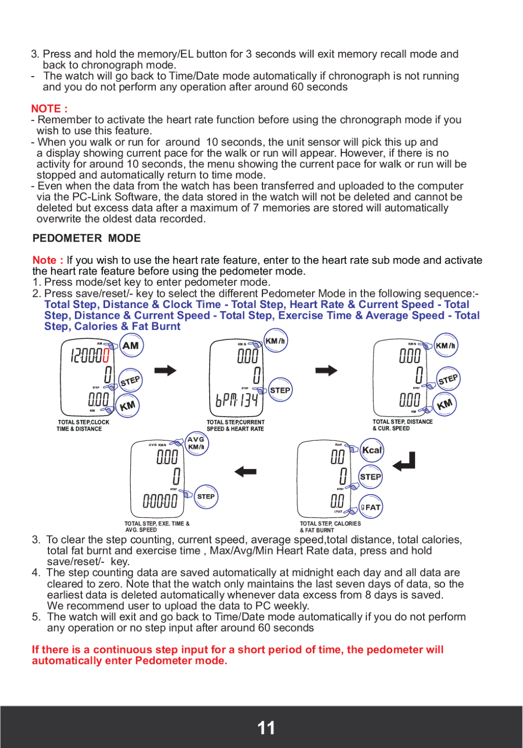 PYLE Audio PHRM26 manual Pedometer Mode 