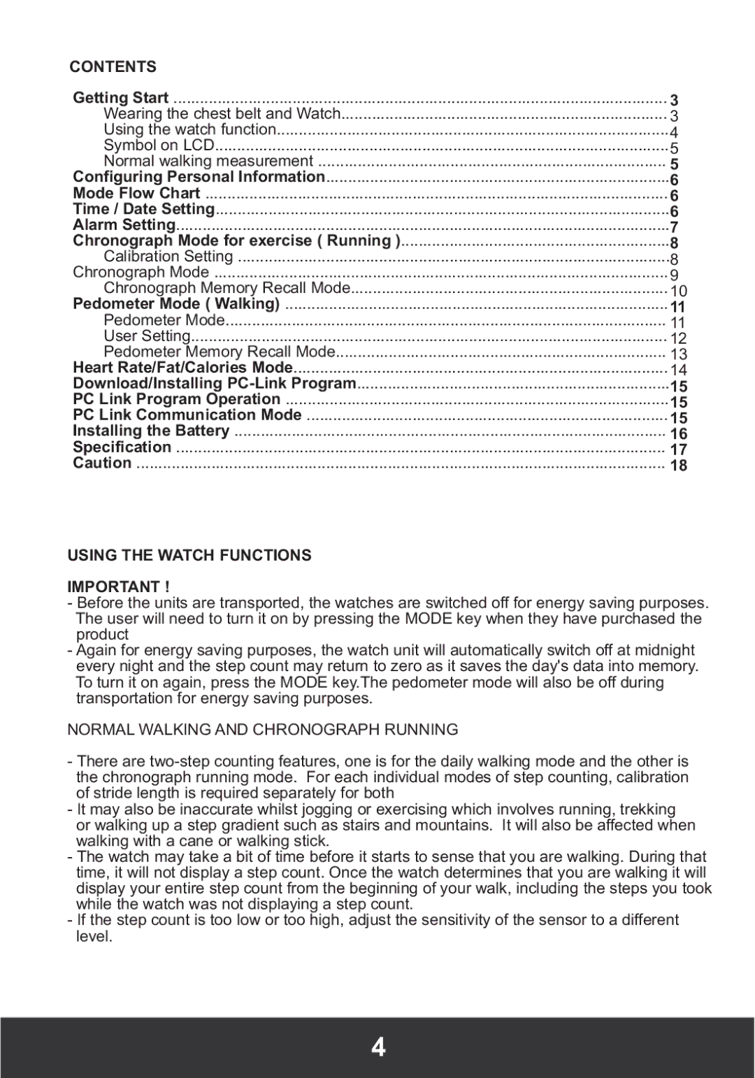 PYLE Audio PHRM26 manual Contents, Using the Watch Functions 