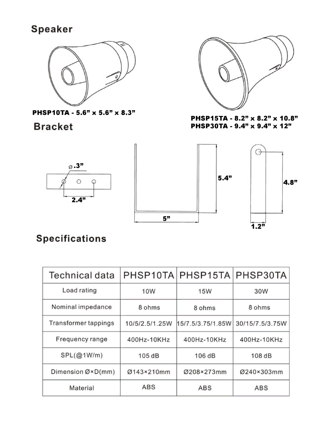 PYLE Audio PHSP30TA, PHSP15TA, PHSP10TA owner manual 