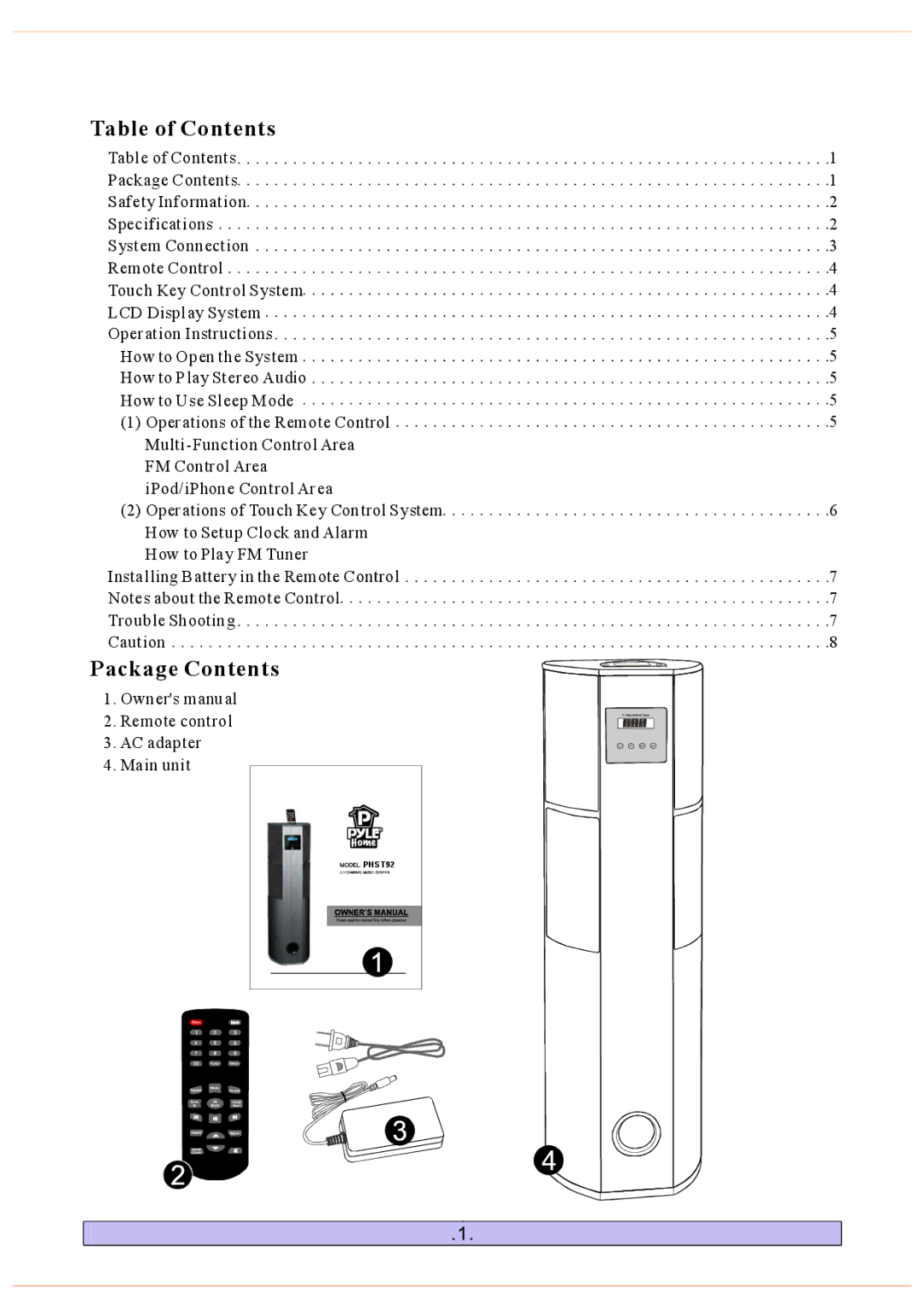 PYLE Audio PHST92 manual Package Contents 