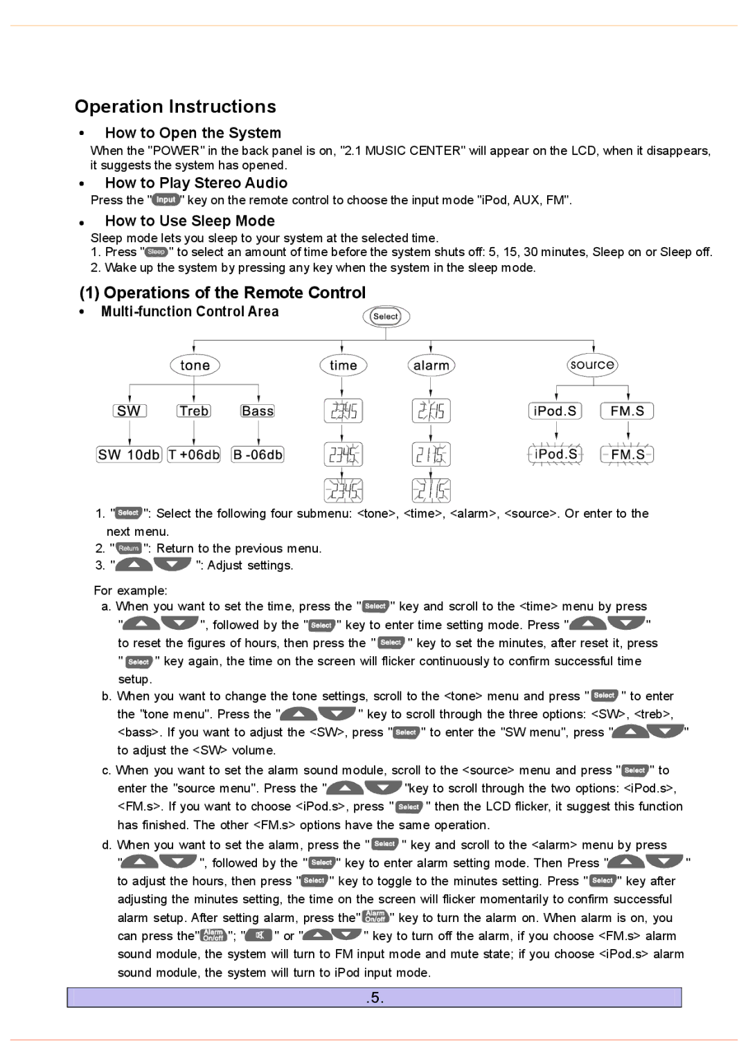 PYLE Audio PHST92 manual Operation Instructions, How to Open the System, How to Play Stereo Audio, How to Use Sleep Mode 