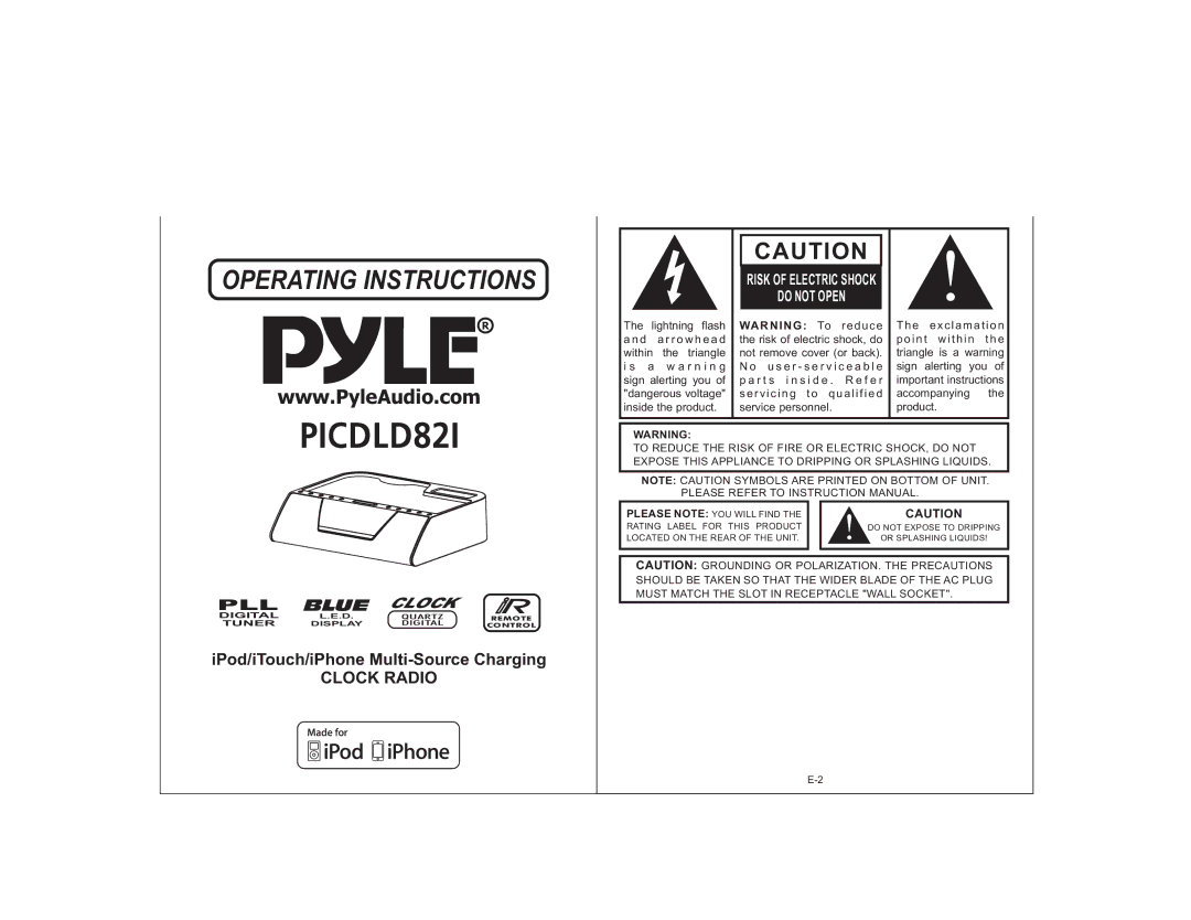 PYLE Audio PICDLD82I operating instructions Clock Radio, Display 