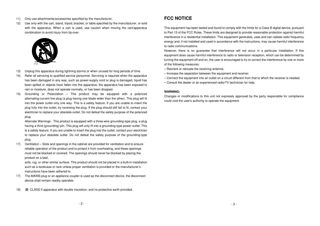 PYLE Audio PICL48 important safety instructions FCC Notice 