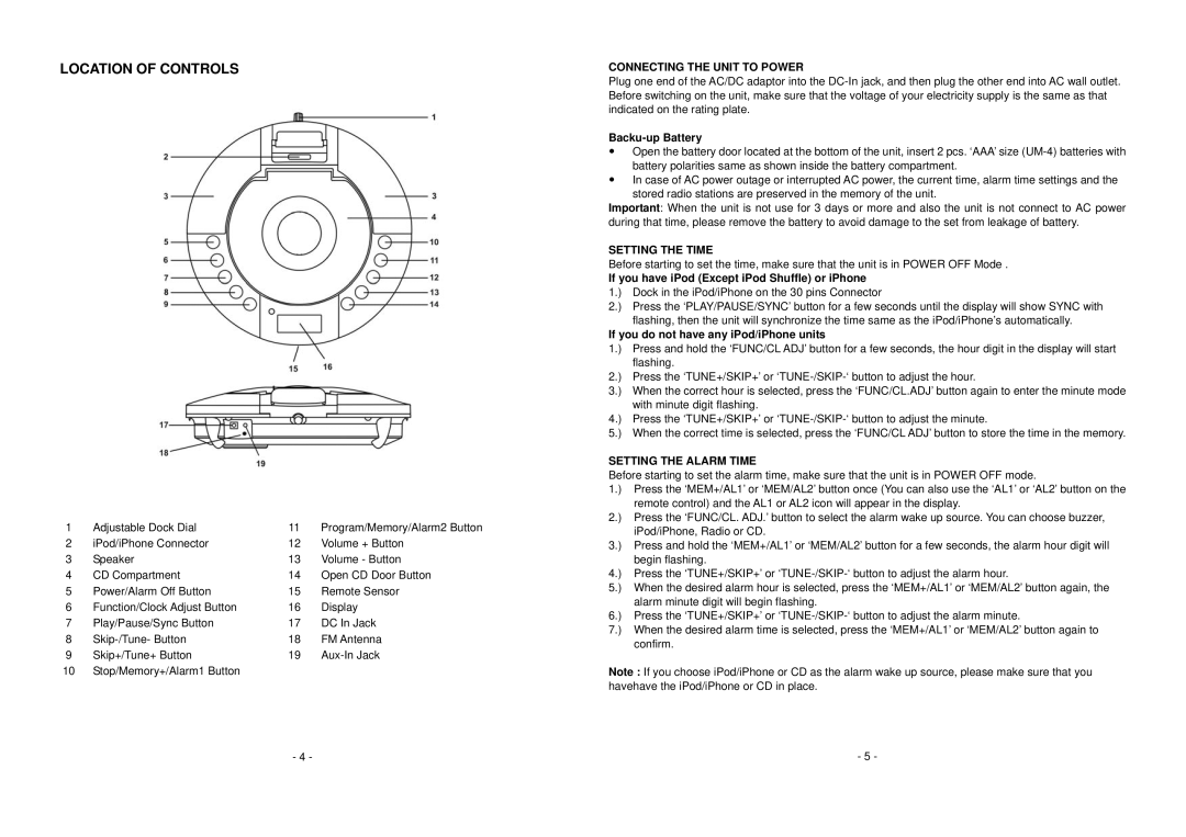 PYLE Audio PICL48 important safety instructions Connecting the Unit to Power, Setting the Time, Setting the Alarm Time 