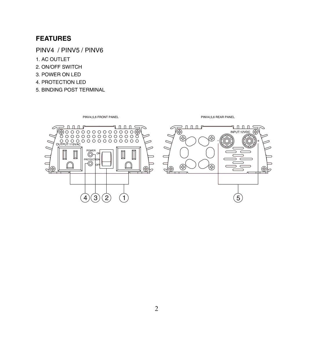 PYLE Audio PINV5 owner manual Features 