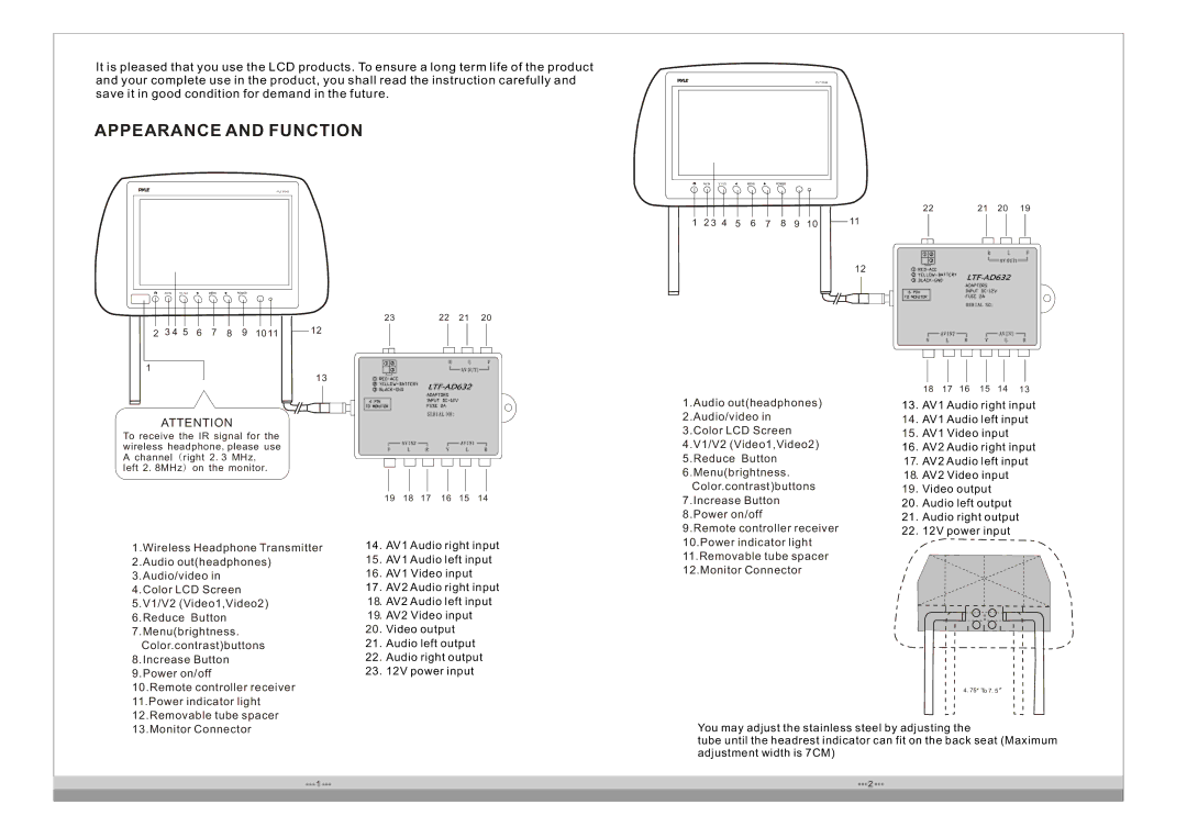 PYLE Audio PL71PHB manual Appearance and Function 