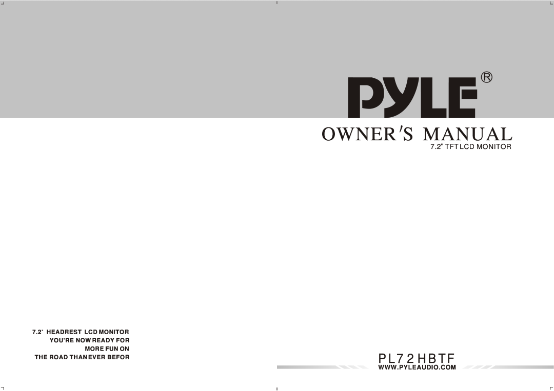 PYLE Audio PL72HBTF owner manual Owner S Manual, Tft Lcd Monitor 