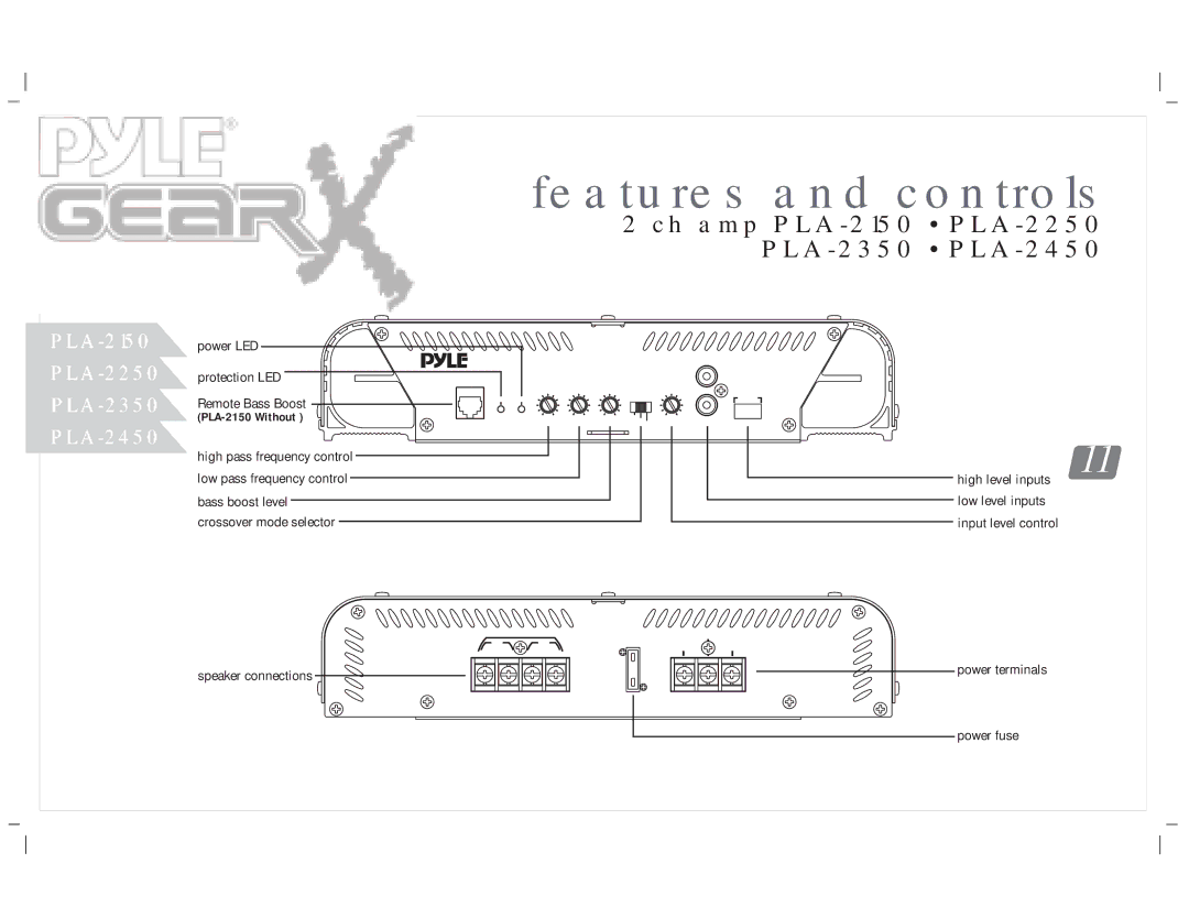 PYLE Audio PLA-2550, PLA-4300D, PLA-4350, PLA-2650, PLA-219, PLA-2750, PLA-2850 manual Ch amp PLA-2150 PLA-2250 PLA-2350 PLA-2450 