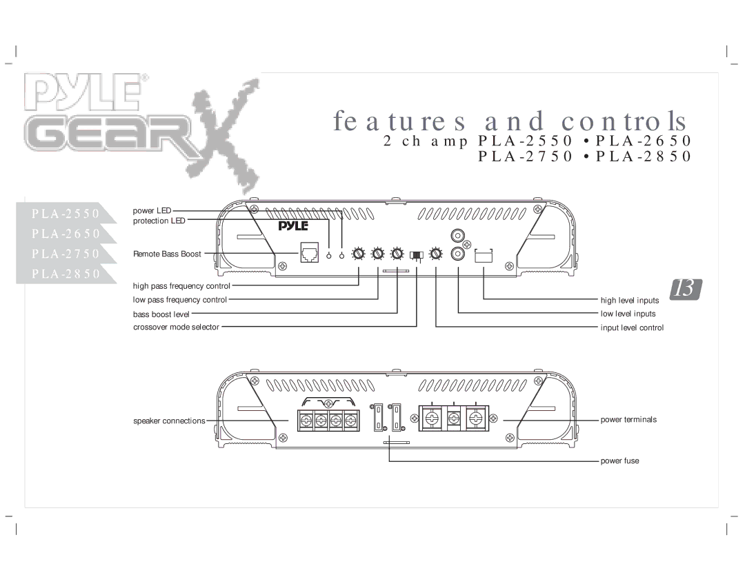 PYLE Audio PLA-4350, PLA-4300D, PLA-219, PLA-2350, PLA-2250, PLA-2150, PLA-2450 manual Ch amp PLA-2550 PLA-2650 PLA-2750 PLA-2850 