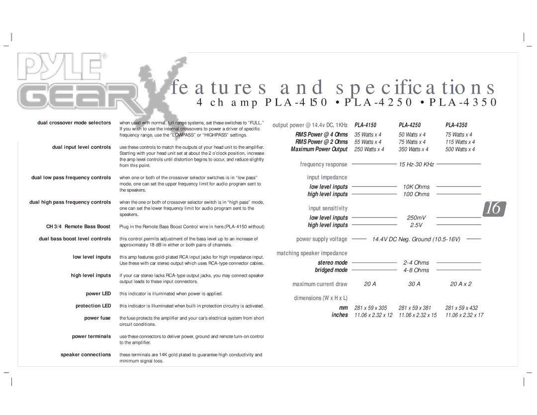 PYLE Audio PLA-2350, PLA-4300D, PLA-4350, PLA-2650, PLA-219, PLA-2750, PLA-2250, PLA-2150, PLA-2850, PLA-2450 20 a 30 a 20 a x 
