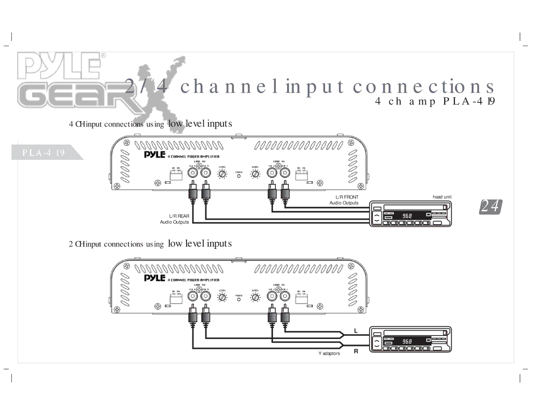 PYLE Audio PLA-4250, PLA-4300D, PLA-4350, PLA-2650, PLA-219, PLA-2350, PLA-2750, PLA-2250, PLA-2150 Channel input connections 