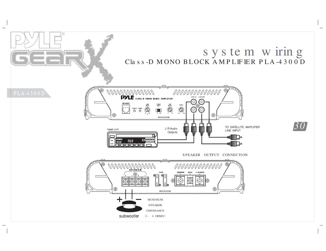 PYLE Audio PLA-2350, PLA-4300D, PLA-4350, PLA-2650, PLA-219, PLA-2750, PLA-2250, PLA-2150, PLA-2850, PLA-2450 manual System wiring 