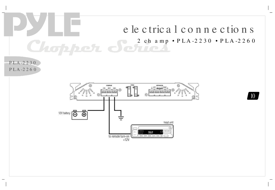 PYLE Audio PLA1200, PLA2230, PLA-2260, PLA-4120 manual Electrical connections 